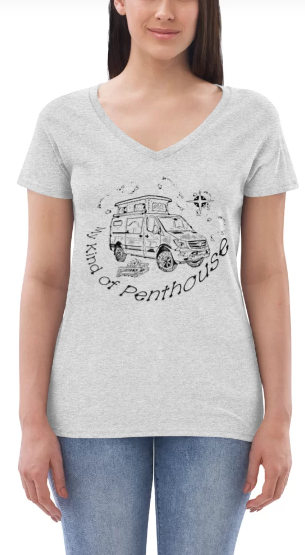 Women’s recycled v-neck t-shirt "Sprinter Penthouse Constellation VanLife"