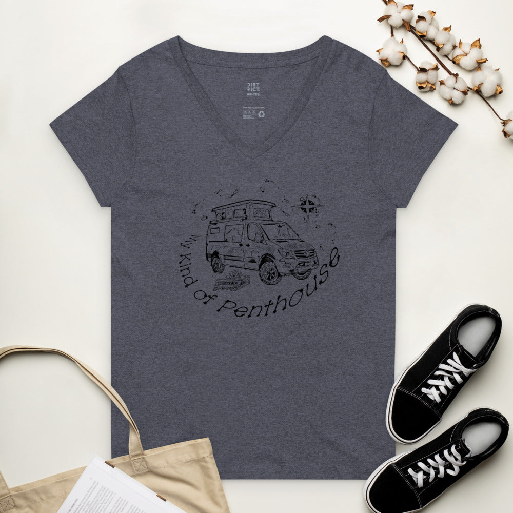 Women’s recycled v-neck t-shirt "Sprinter Penthouse Constellation VanLife"