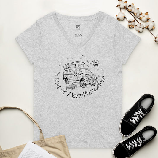 Women’s recycled v-neck t-shirt "Sprinter Penthouse Constellation VanLife"